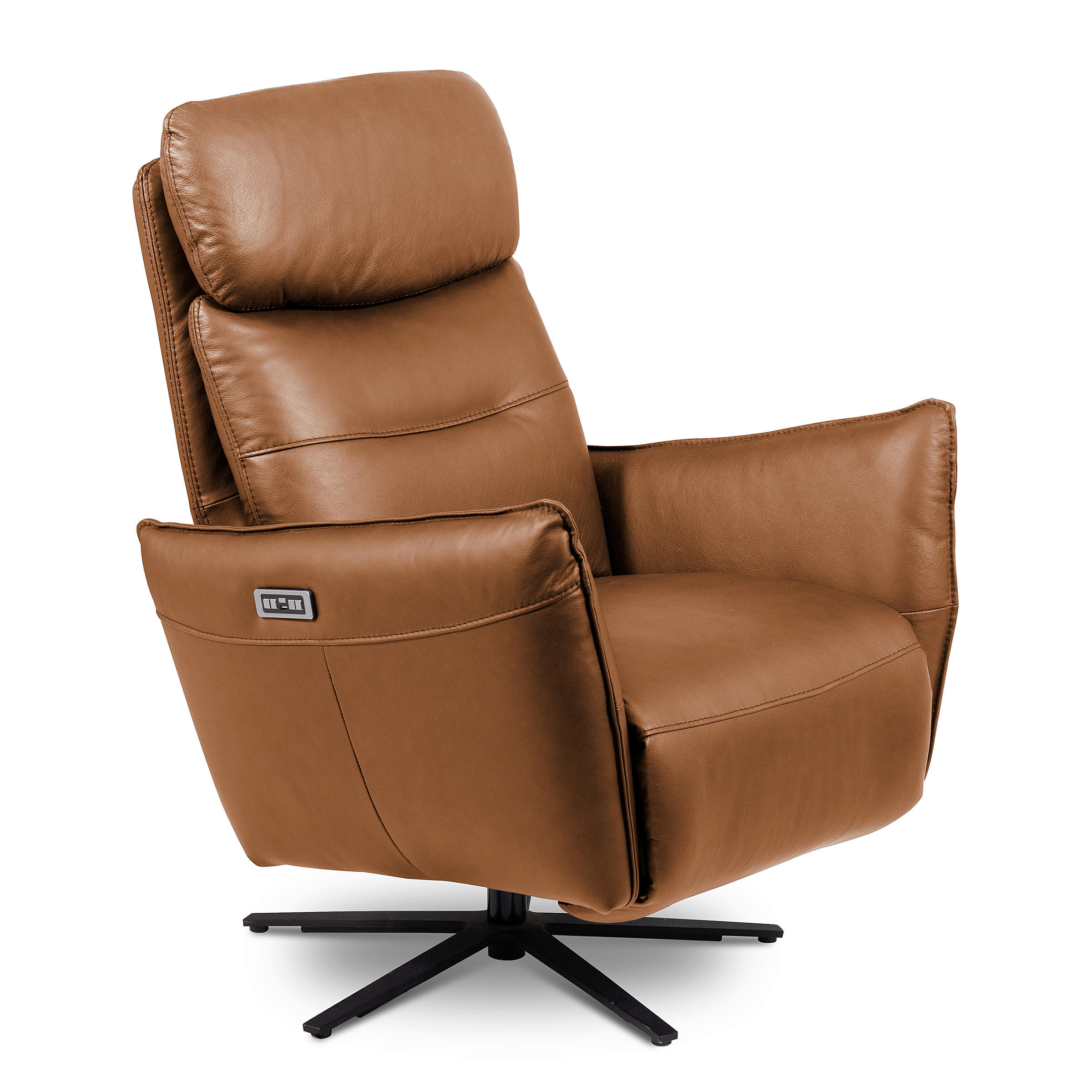 RELAXSESSEL Echtleder Relaxfunktion, Kopfteilverstellung, Rücken echt    - Cognac/Schwarz, Design, Leder/Metall (77/107/88cm) - Livetastic