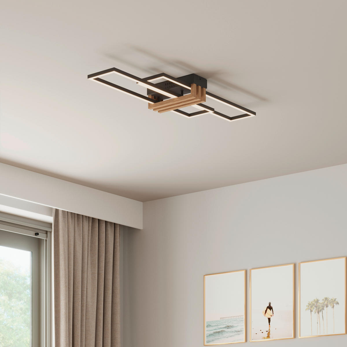 LED-DECKENLEUCHTE DAKARI I 80/23/8,6 cm  - Dunkelbraun/Opal, Design, Kunststoff/Metall (80/23/8,6cm)