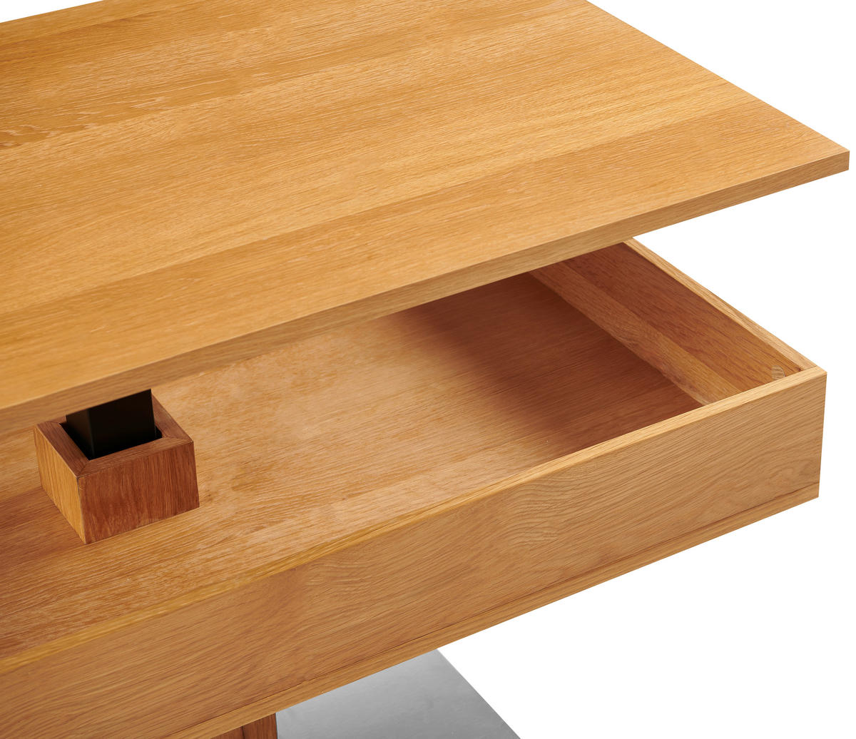 COUCHTISCH Eiche furniert 110/46,5/65 cm rechteckig Schwarz, Eichefarben, Edelstahlfarben  - Edelstahlfarben/Eichefarben, Design, Holz/Holzwerkstoff (110/46,5/65cm) - Livetastic