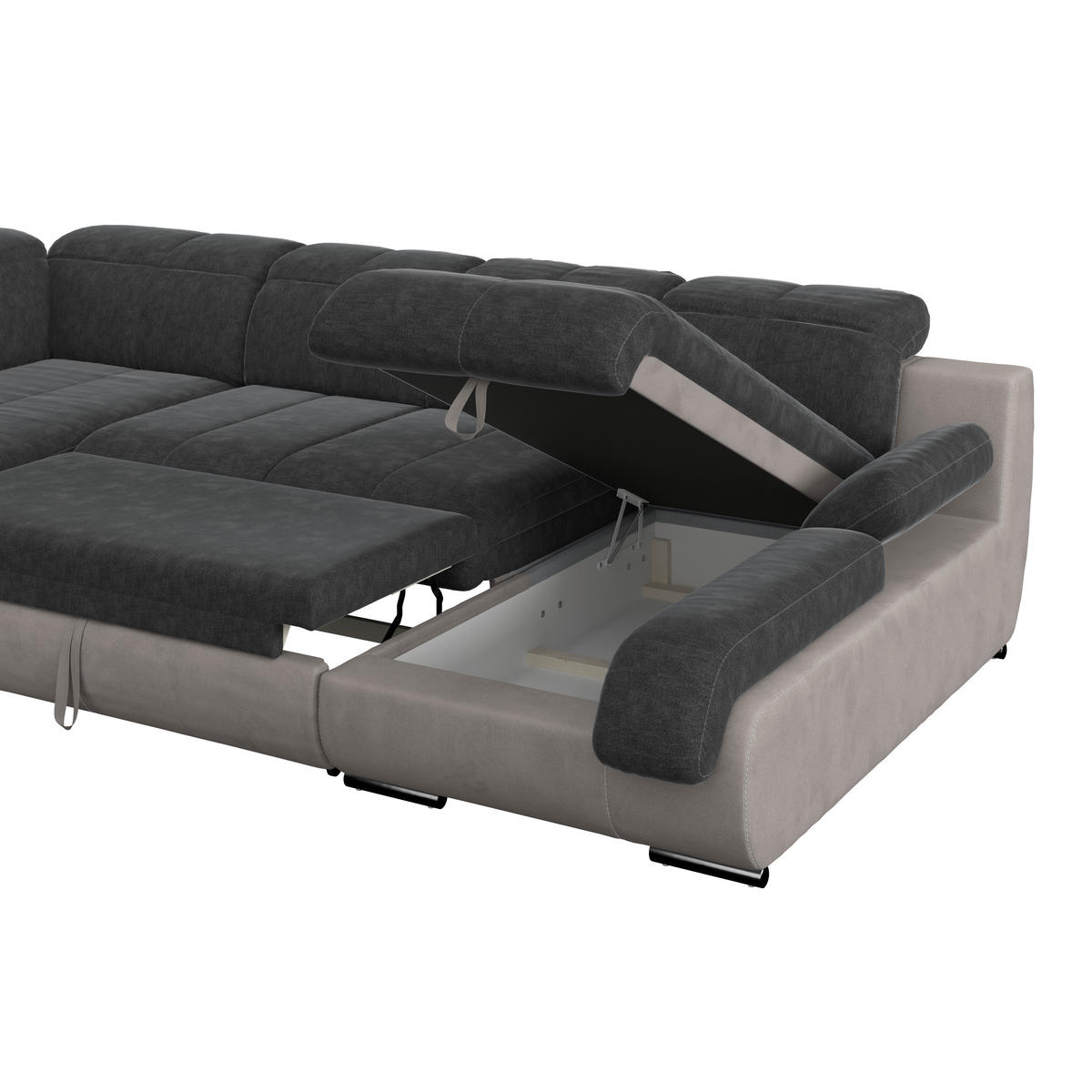 WOHNLANDSCHAFT Anthrazit, Grau Webstoff  - Chromfarben/Anthrazit, MODERN, Textil/Metall (228/345/184cm) - MID.YOU