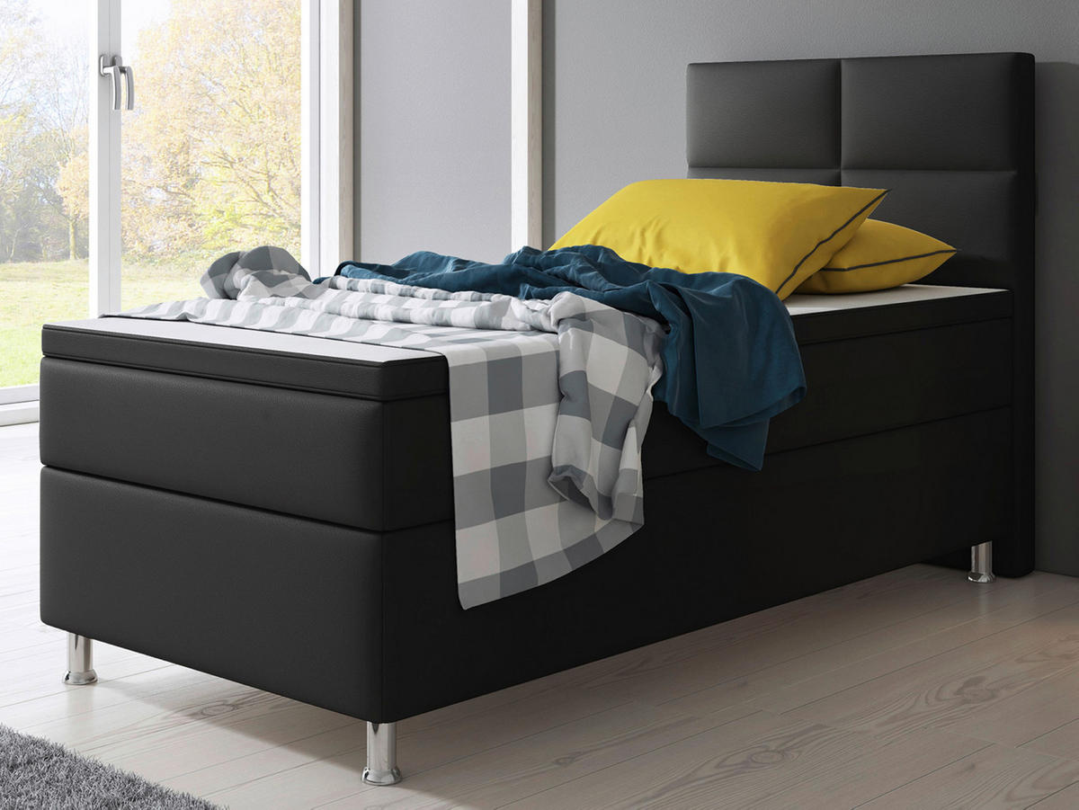 BOXSPRINGBETT  in Schwarz, Matratze, gepolstertes Kopfteil, Topper, Matratzen, H3 + H3 = fest  - Silberfarben/Schwarz, KONVENTIONELL, Leder/Textil (90/115/210cm) - MID.YOU