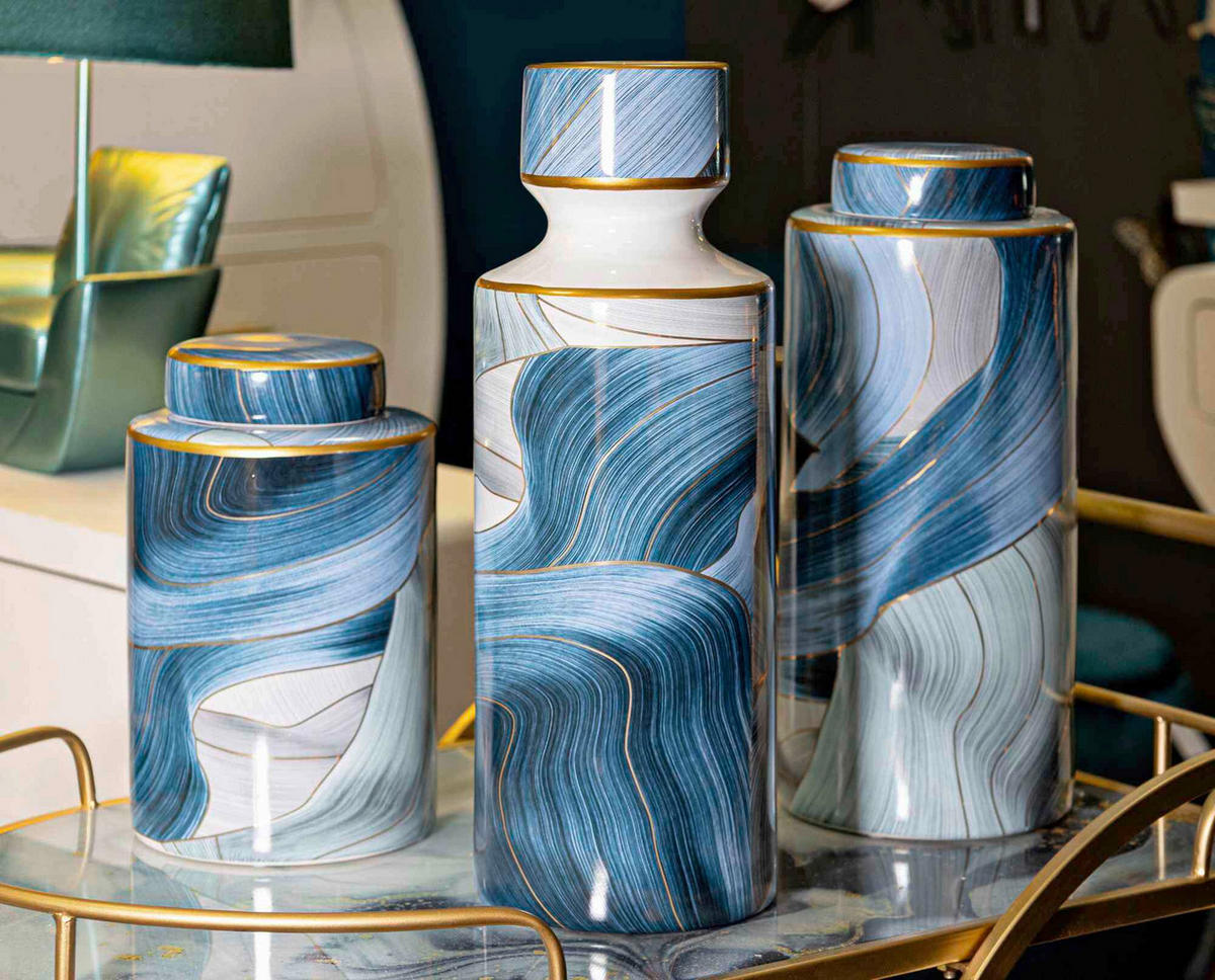 Vase Elegant  - Blau/Goldfarben, Basics, Keramik (15/34/15cm)