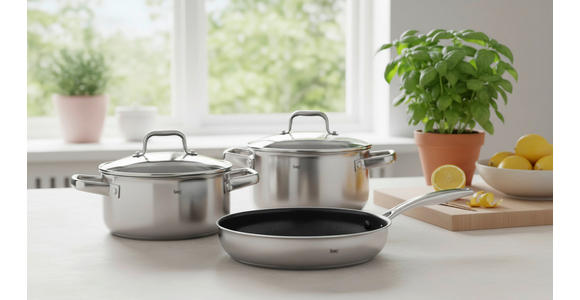 KOCHTOPFSET 3-teilig  - Klar/Edelstahlfarben, Basics, Glas/Metall - Homeware Profession.