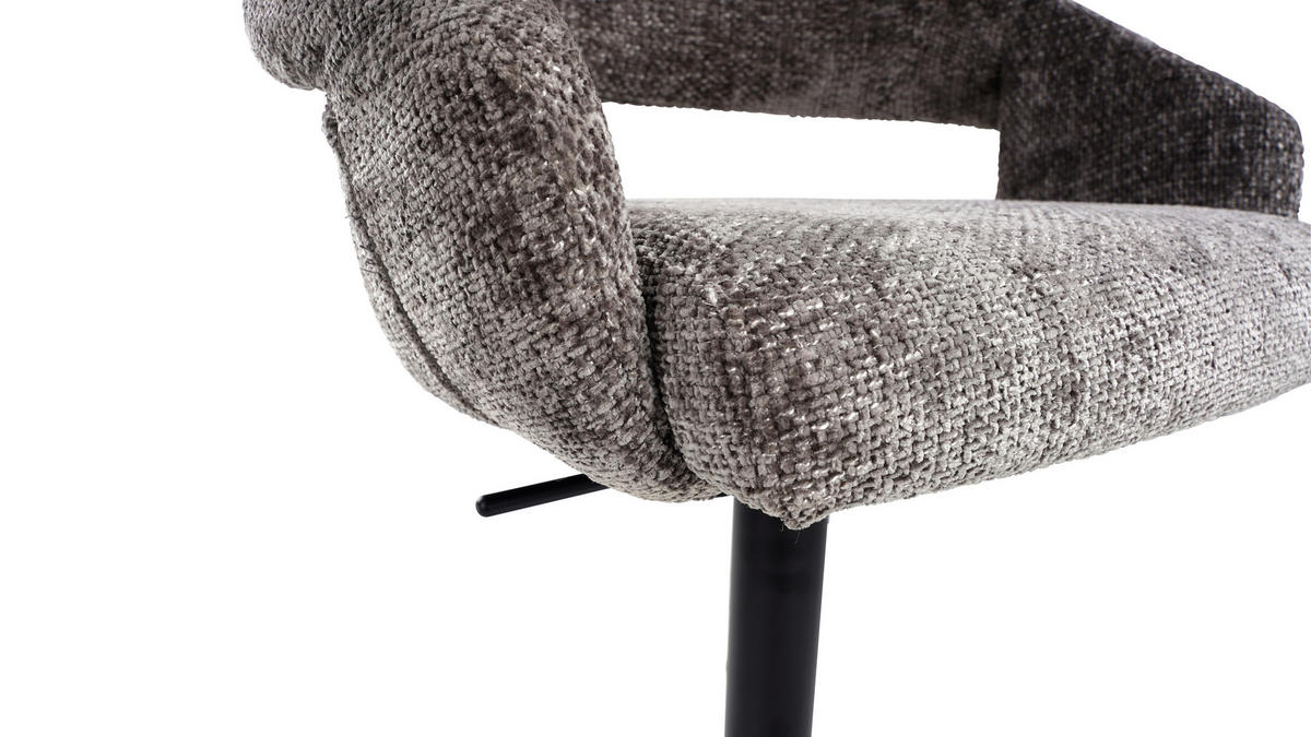 BARHOCKER Webstoff Grau, Schwarz Eisen Sitzfläche 360° drehbar  - Schwarz/Grau, KONVENTIONELL, Textil/Metall (56,5/87-112/57,5cm) - Livetastic