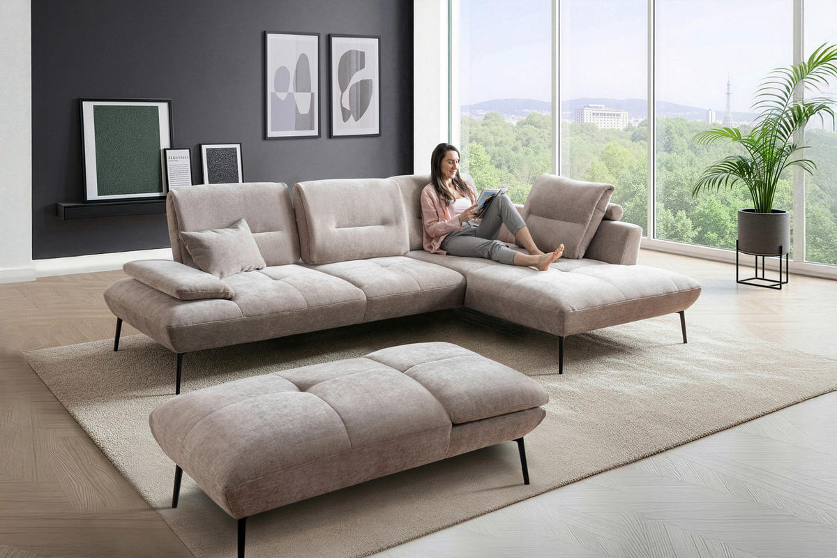 ECKSOFA  in Chenille Taupe  320/190 cm  - Taupe/Schwarz, Design, Textil/Metall (320/190cm) - Moderano