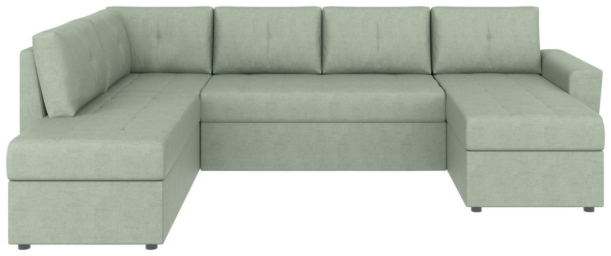 WOHNLANDSCHAFT TERMOLI Mintgrün Jacquard  - Schwarz/Mintgrün, Design, Kunststoff/Textil (212/297/155cm) - MID.YOU