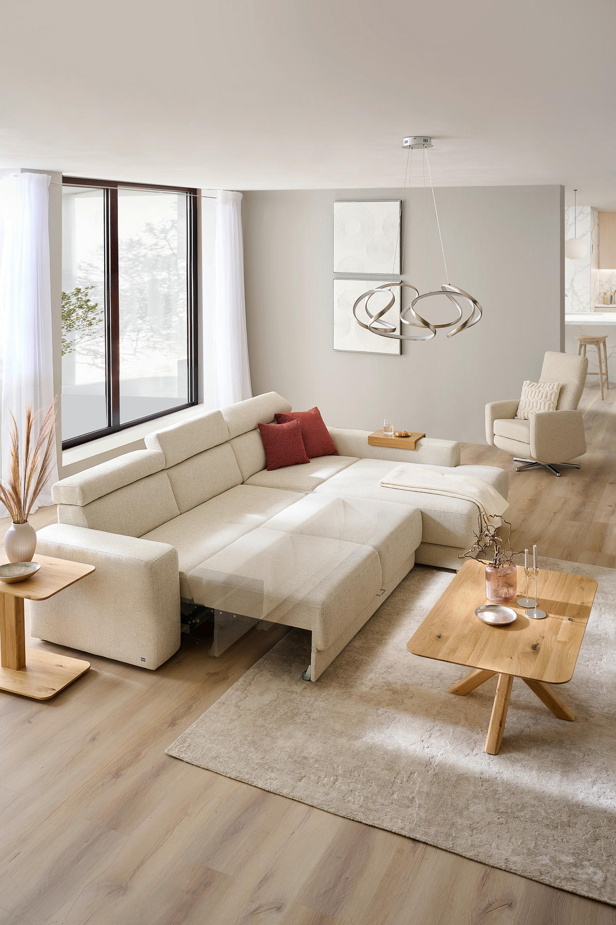 ECKSOFA Naturfarben Chenille  - Eichefarben/Naturfarben, Design, Textil (316/206cm) - Sedda