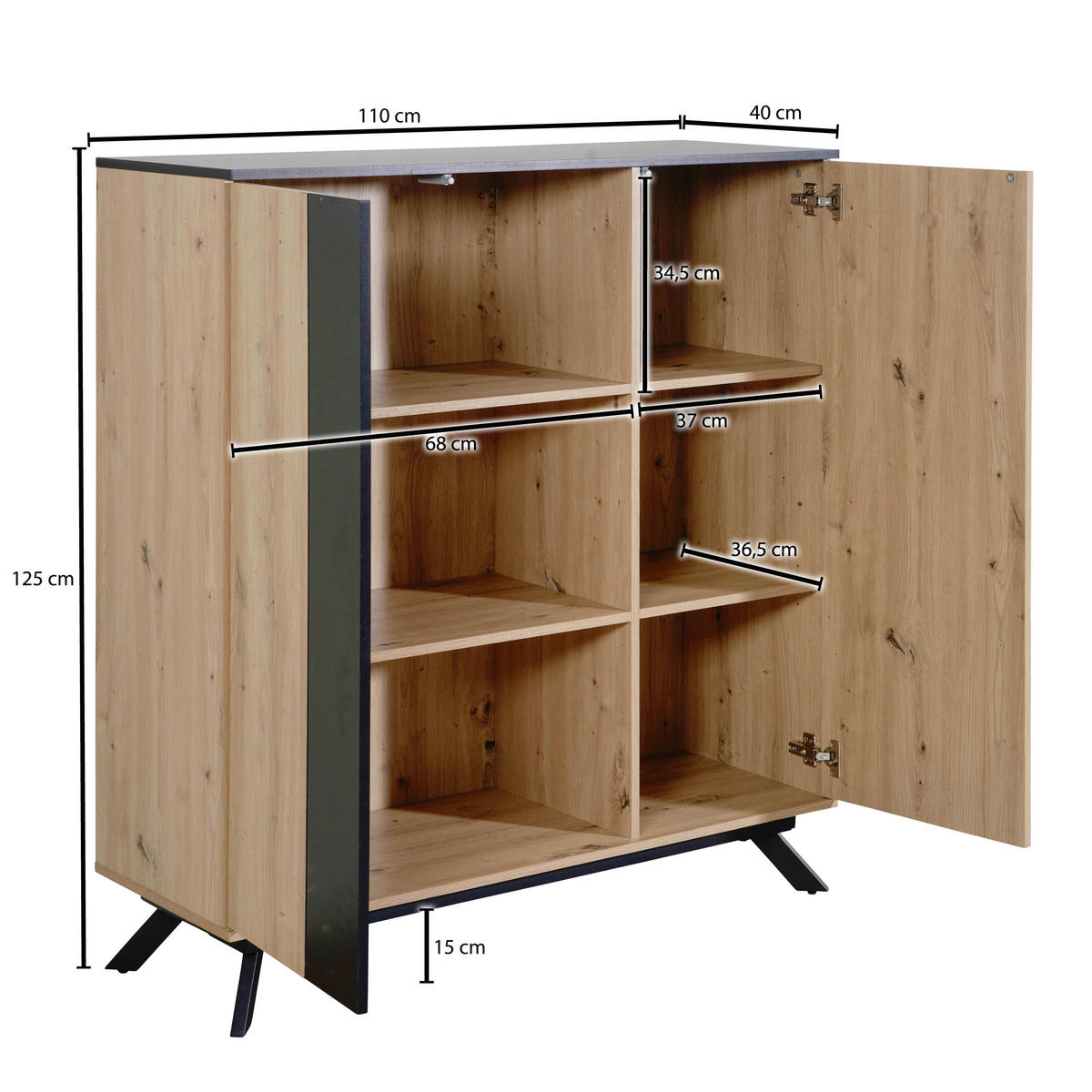 HIGHBOARD  in 110/125/40 cm  - Schwarz/Braun, Design, Holzwerkstoff/Metall (110/125/40cm) - P & B