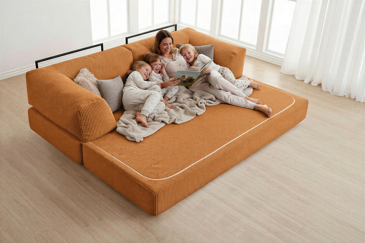 SCHLAFSOFA Cord Kupferfarben  - Kupferfarben, KONVENTIONELL, Textil/Metall (200/77/80cm) - Carryhome