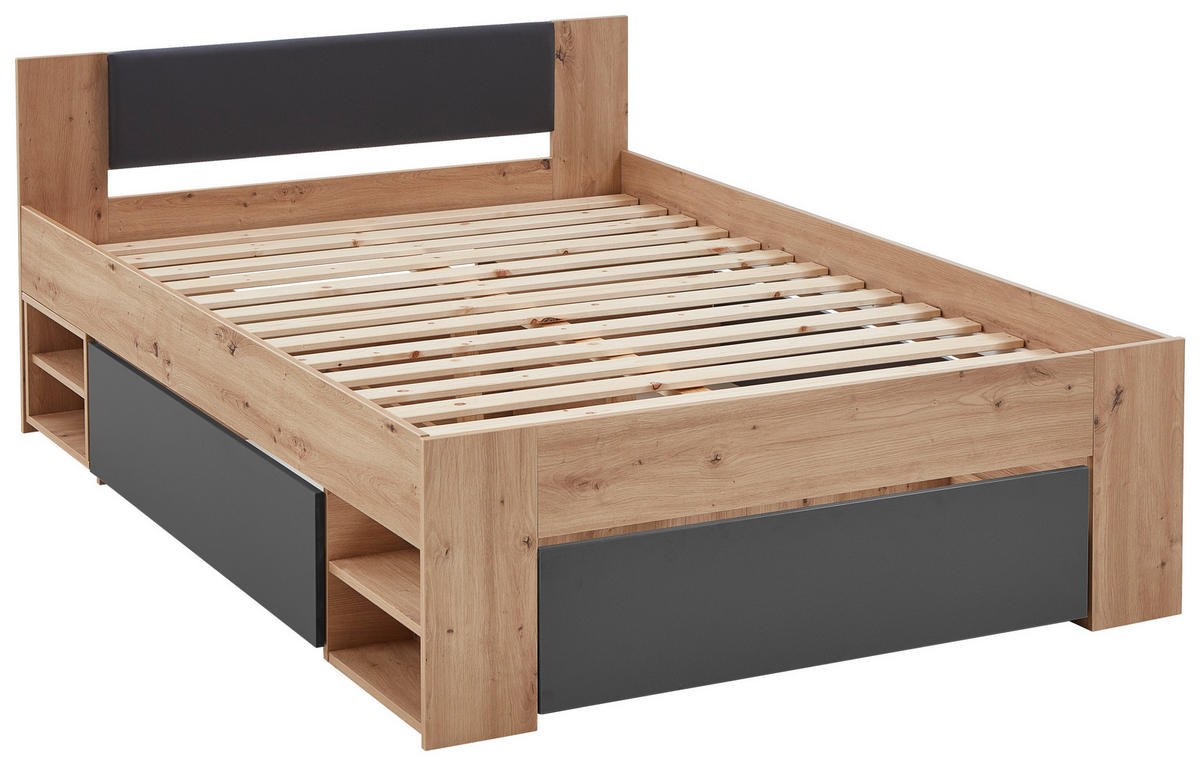 STAURAUMBETT 120/200 cm  in Graphitfarben, Eiche Artisan  - Graphitfarben/Eiche Artisan, KONVENTIONELL, Holzwerkstoff (120/200cm) - Boxxx