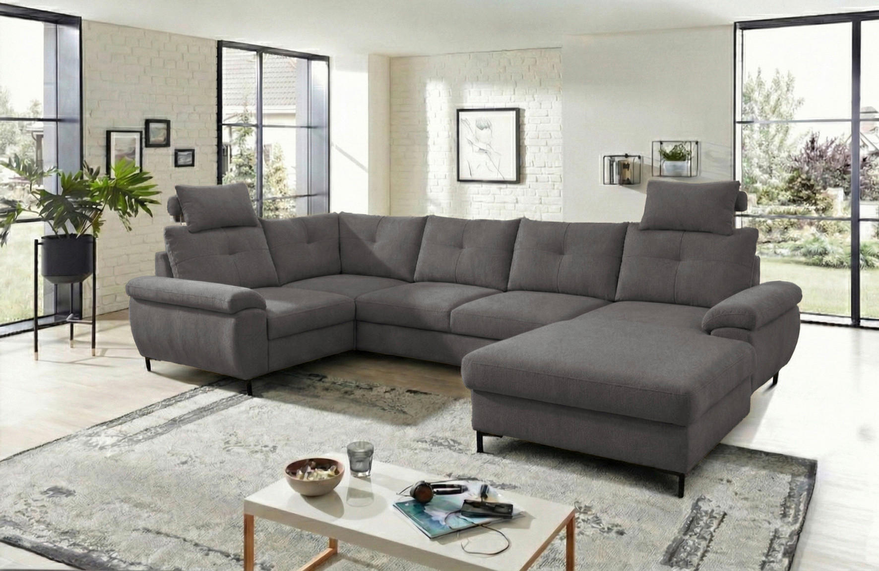 WOHNLANDSCHAFT SOLEI U in Chenille Dunkelgrau  - Dunkelgrau/Schwarz, Design, Kunststoff/Textil (184/334/188cm) - MID.YOU