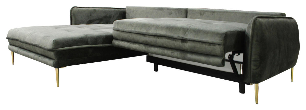 ECKSOFA Grün Velours  - Goldfarben/Grün, Design, Textil/Metall (196/264cm) - MID.YOU