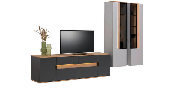 WOHNWAND  in Anthrazit, Grau, Eichefarben   - Eichefarben/Anthrazit, Design, Glas/Holz (297cm) - Dieter Knoll