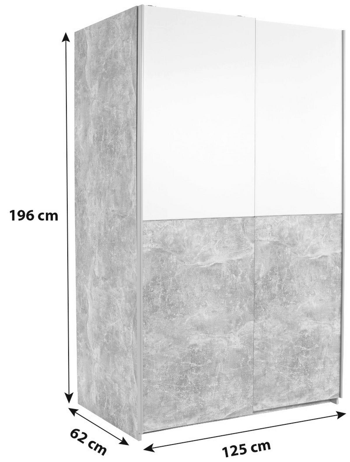 SCHIEBETÜRENSCHRANK 125/196/62 cm 2-türig Grau, Weiß  - Eichefarben/Alufarben, MODERN, Holzwerkstoff/Metall (125/196/62cm) - P & B