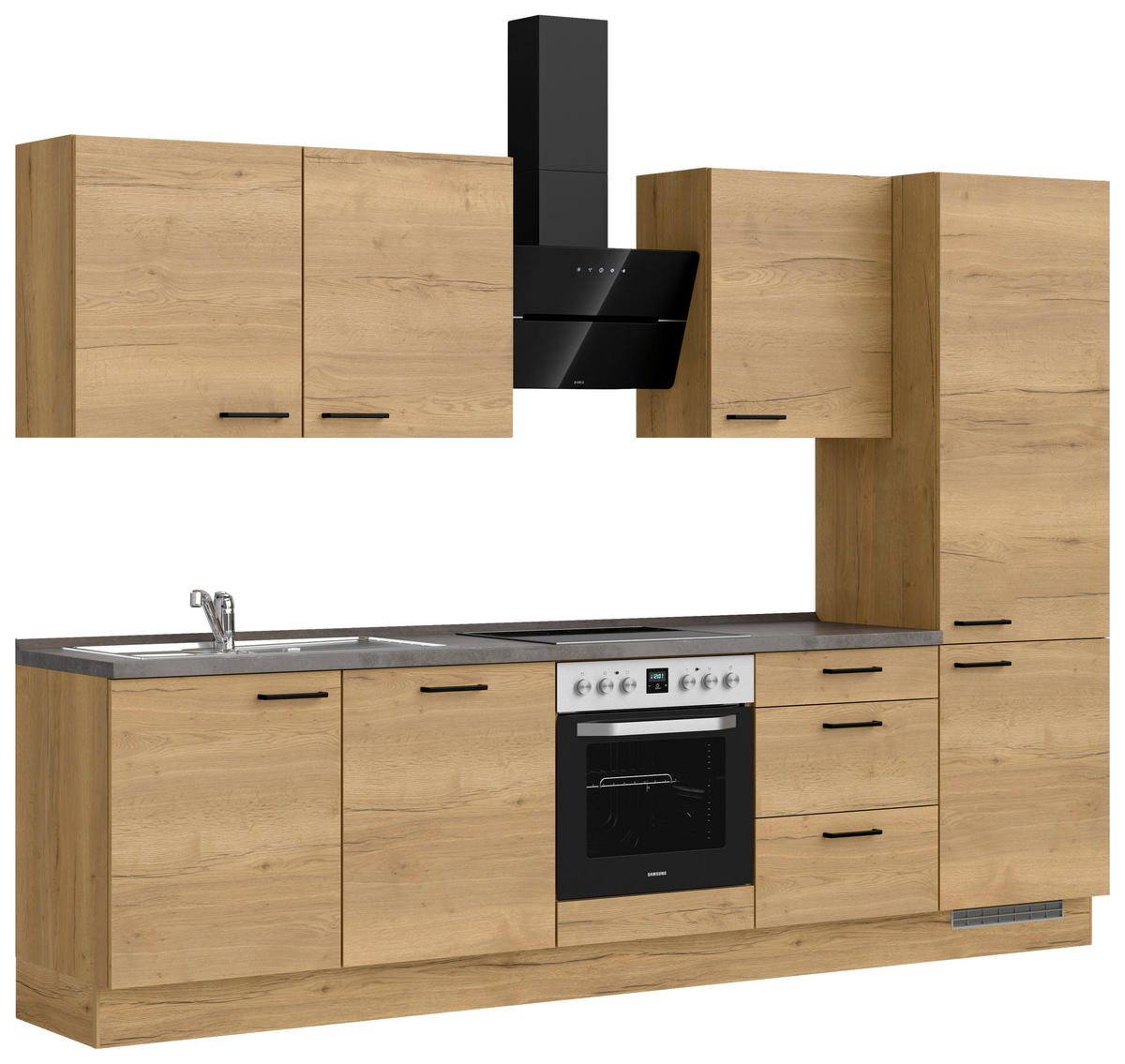 KÜCHENBLOCK 300 cm   in Eichefarben, Schieferfarben  - Schieferfarben/Eichefarben, MODERN, Holzwerkstoff/Metall (300cm) - Nobilia