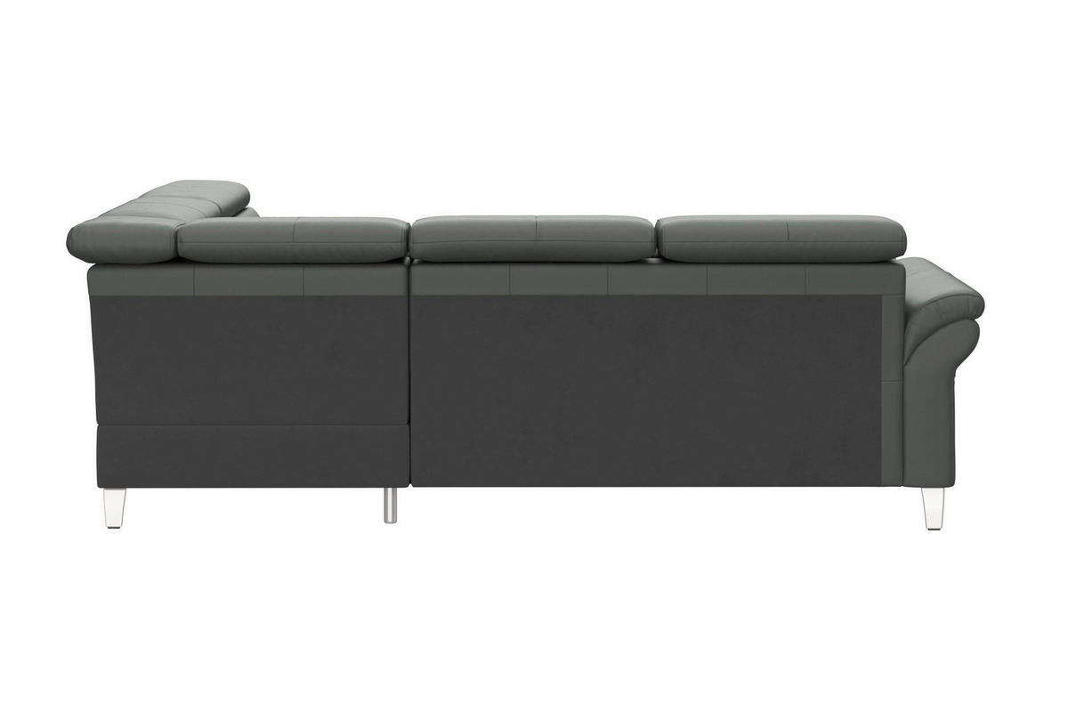 ECKSOFA 245/194 cm ARNGAST E in Mikrofaser Kombination Echtleder/Stoff Anthrazit Bettkasten, Kopfteilverstellung  245/194 cm  - Chromfarben/Anthrazit, Basics, Leder/Textil (245/194cm) - Sit & More