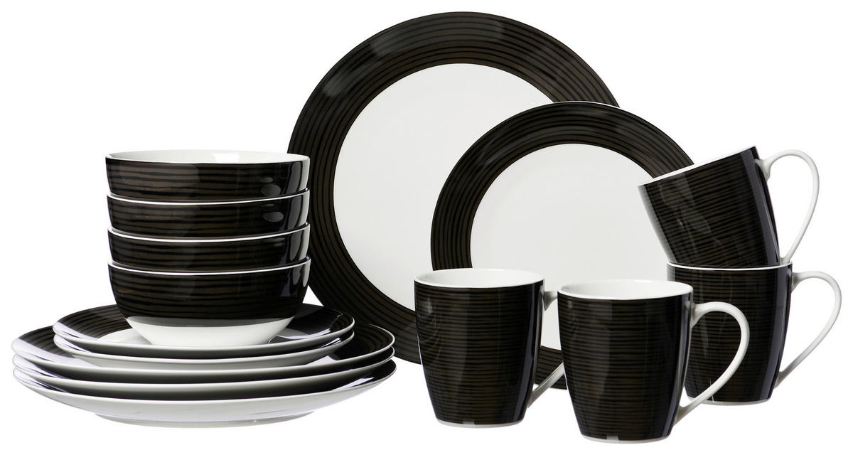 KOMBISERVICE Schwarz, Weiß VELVET 16-teilig 4 Personen  - Schwarz/Weiß, Basics, Keramik (30/26/31cm) - Ritzenhoff Breker