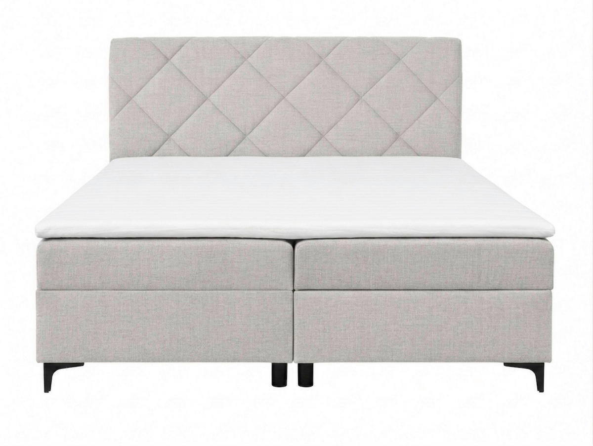 BOXBETT 160/200 cm,  in Hellgrau, Bettkasten, Topper, H3 + H3 = fest  - Hellgrau/Schwarz, MODERN, Holz/Textil (160/200cm) - MID.YOU