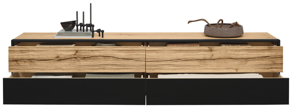 LOWBOARD  in 204/42,4/44,6 cm  - Eichefarben/Graphitfarben, Natur, Glas/Holz (204/42,4/44,6cm) - Valdera