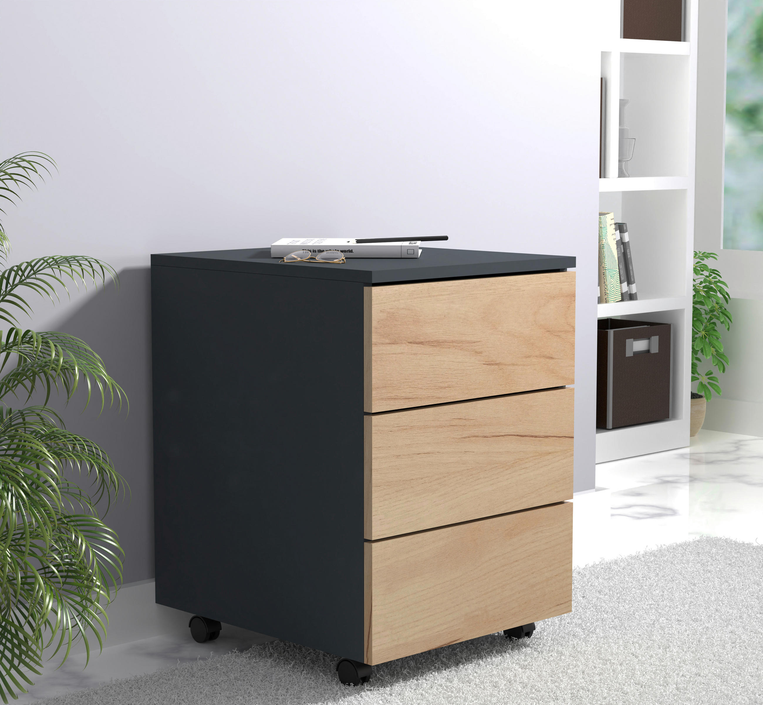 ROLLCONTAINER Anthrazit, Honigeiche - Honigeiche/Anthrazit, MODERN, Holzwerkstoff/Kunststoff (39/55/45cm) - MID.YOU