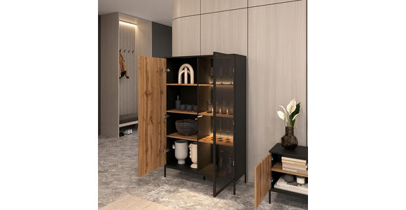HIGHBOARD  103/167/38 cm  - Eiche Wotan/Schwarz, KONVENTIONELL, Glas/Holzwerkstoff (103/167/38cm) - Xora