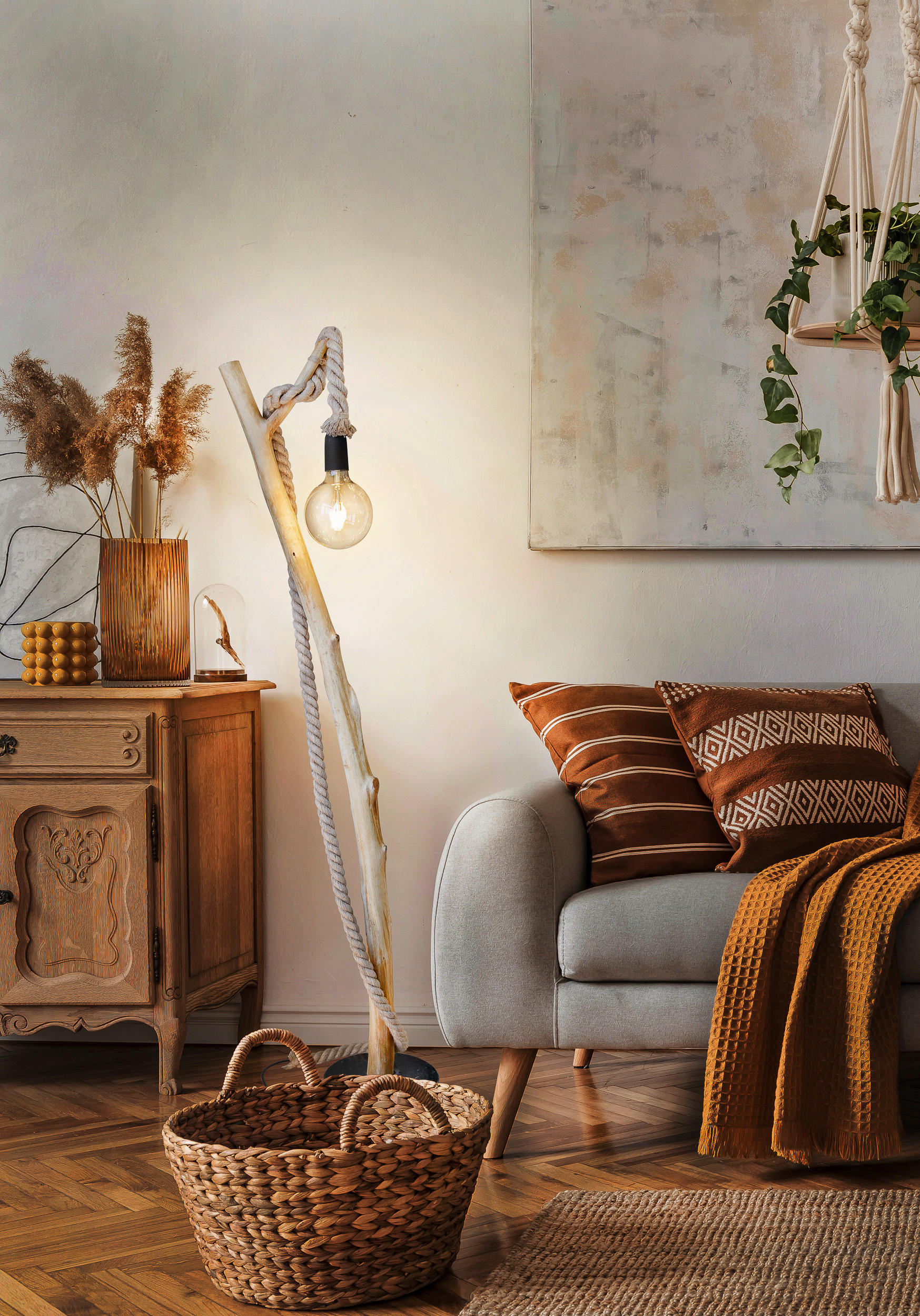 STEHLEUCHTE 25/150 cm    - Braun/Naturfarben, Natur, Holz/Textil (25/150cm)