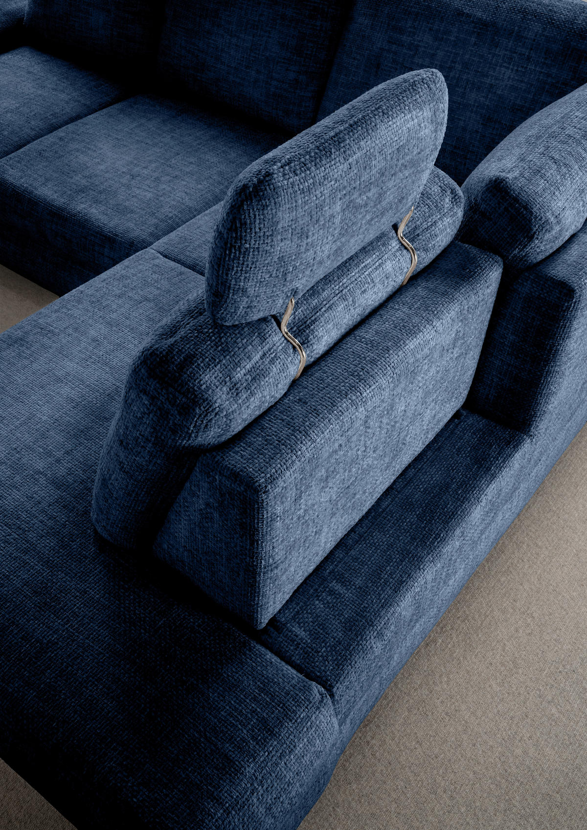 ECKSCHLAFSOFA Positano  mit Liegefunktion, Rücken echt, Armteil links Struktur Blau  - Wildeiche/Blau, MODERN, Holz/Textil (265/206cm) - Livetastic