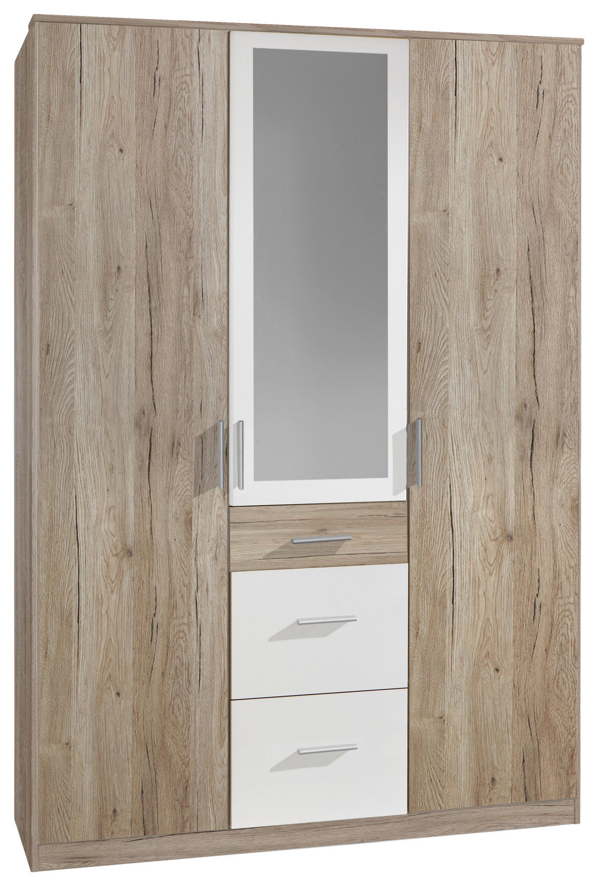 KLEIDERSCHRANK  in Weiß, Eiche San Remo  - Alufarben/Weiß, KONVENTIONELL, Glas/Holzwerkstoff (135/199/58cm) - Carryhome