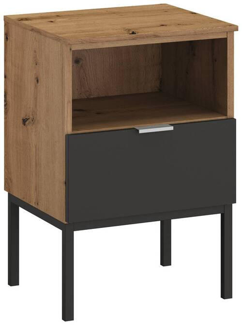 NACHTKÄSTCHEN 40/61/42 cm  in Graphitfarben, Eiche Artisan  - Alufarben/Graphitfarben, Trend, Holzwerkstoff/Metall (40/61/42cm) - Stylife