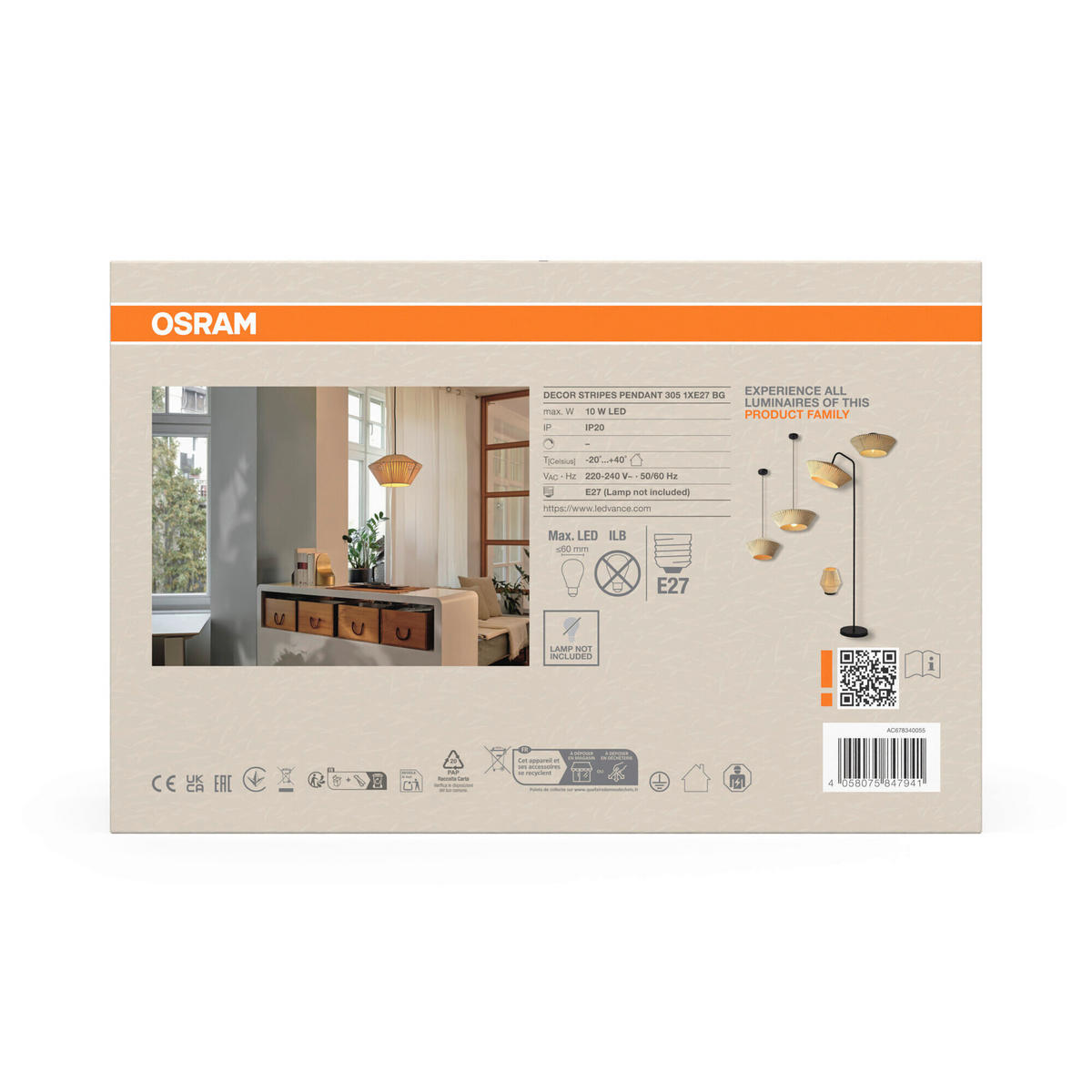 HÄNGELEUCHTE 30,5/120 cm   - Beige, Basics, Textil/Metall (30,5/120cm) - Osram