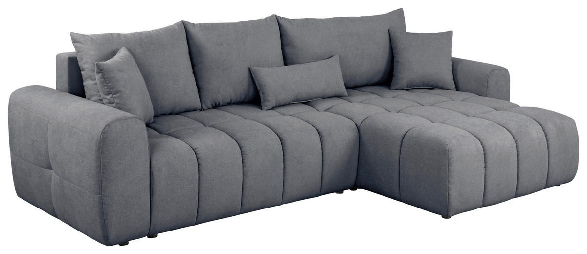 ECKSOFA in Velours Dunkelgrau  - Dunkelgrau/Schwarz, Konventionell, Kunststoff/Textil (298/168cm) - Carryhome