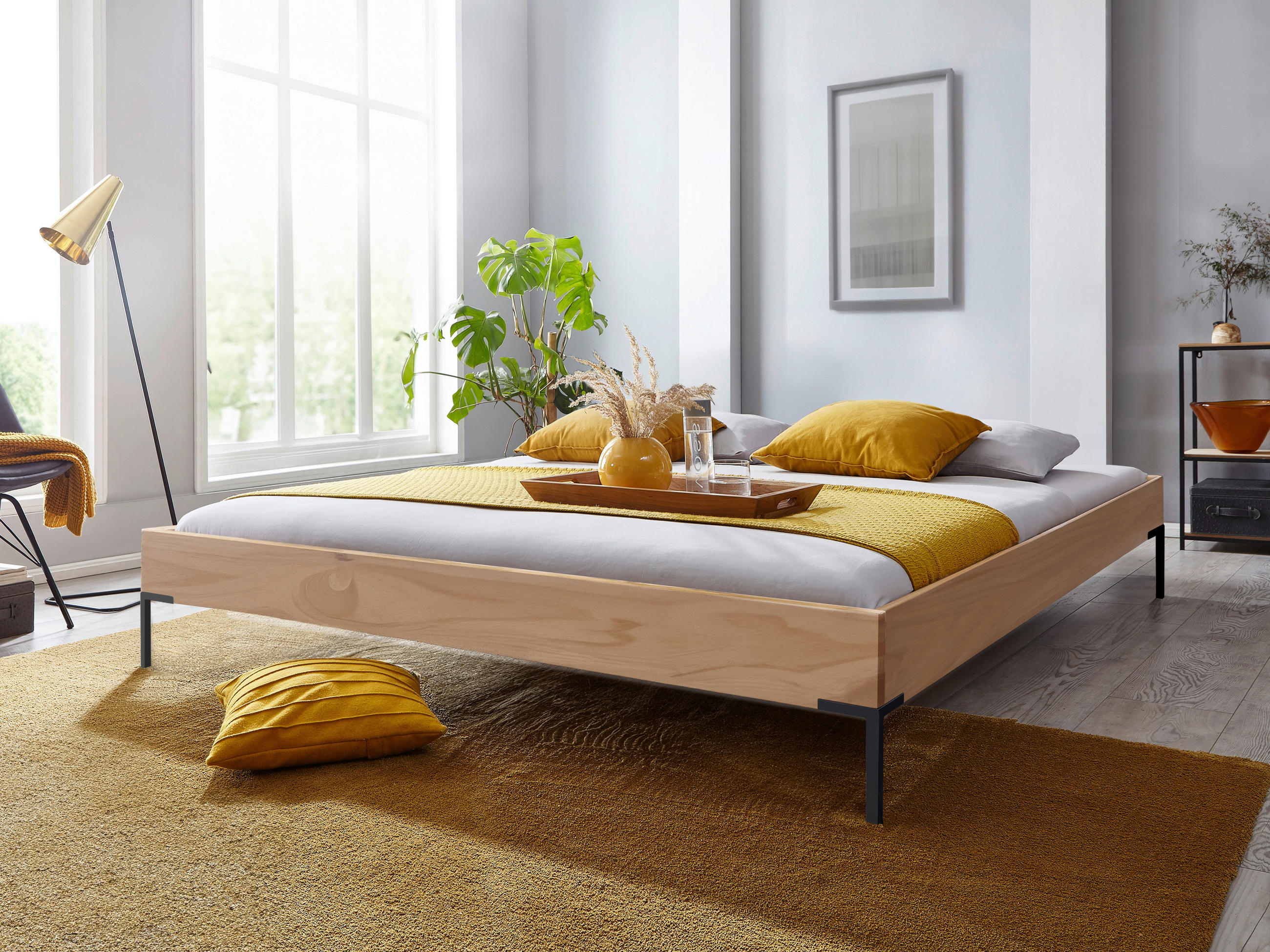 PAT FUTON 140/200 cm  culoare lemn molid  - culoare lemn molid/negru, Modern, lemn/metal (140/200cm) - Livetastic