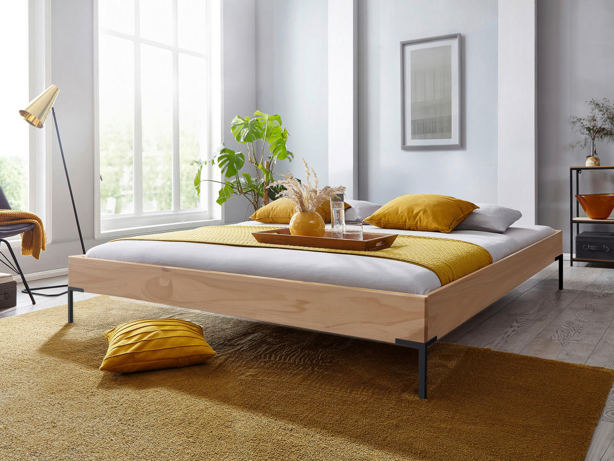 FUTÓNOVÁ POSTEĽ, 140/200 cm farba smreka - čierna/farba smreka, Modern, kov/drevo (140/200cm) - Livetastic