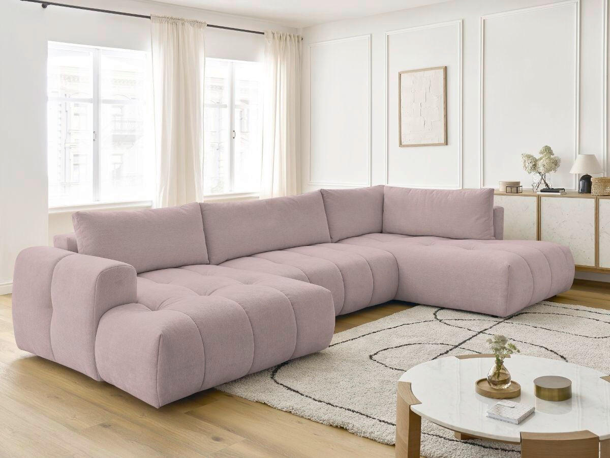 WOHNLANDSCHAFT  FUJI  Pink Leinenoptik  - Pink/Schwarz, MODERN, Kunststoff/Textil (160/377/204cm)