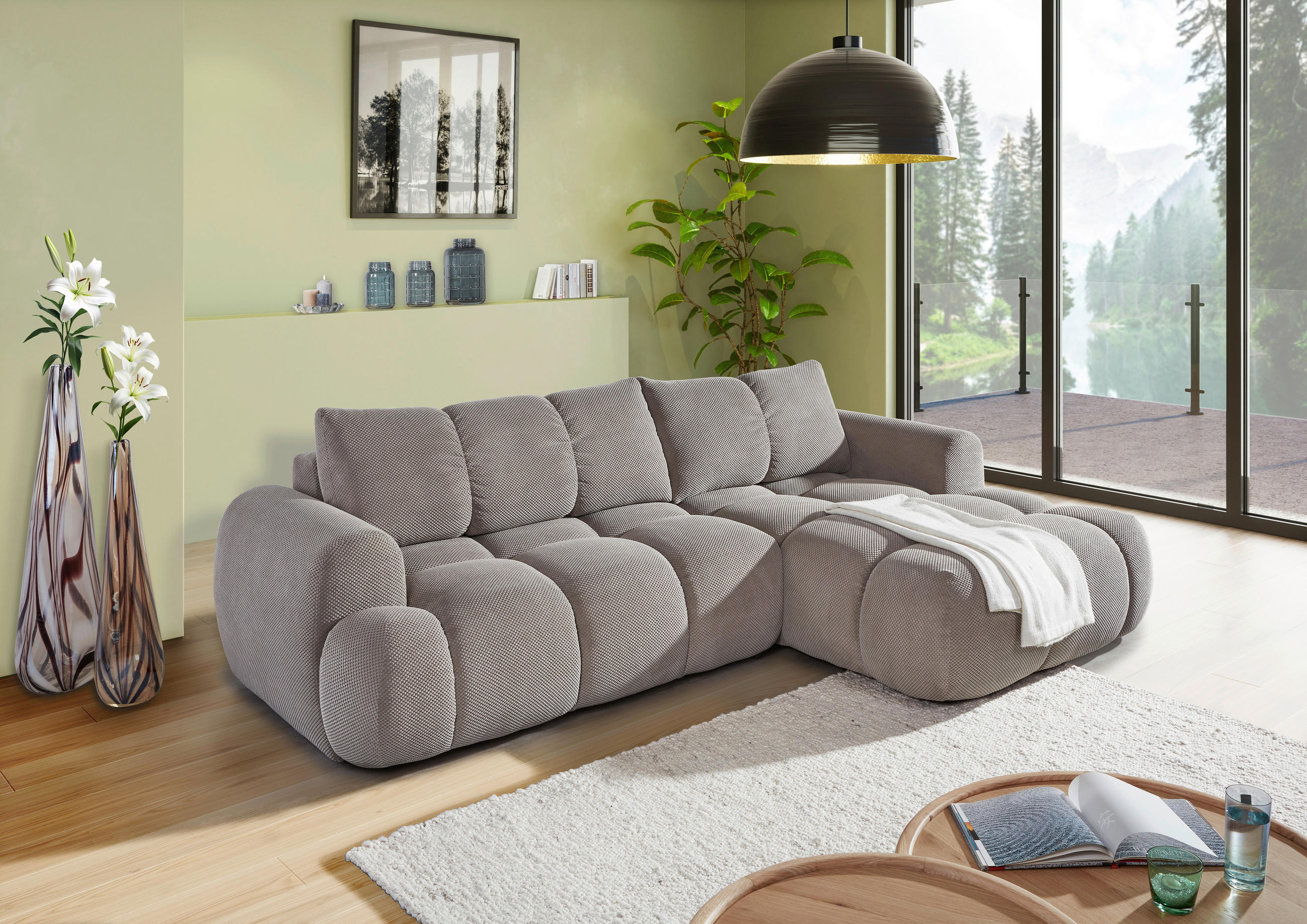 ECKSOFA Greige Flachgewebe  - Greige/Schwarz, KONVENTIONELL, Kunststoff/Textil (274/174cm) - Carryhome