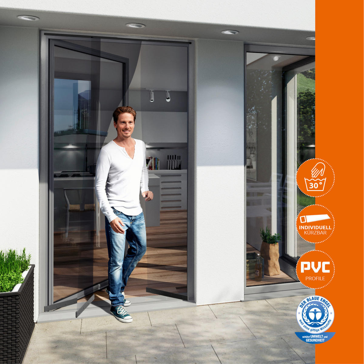 INSEKTENSCHUTZVORHANG - Anthrazit, Basics, Kunststoff (95/220cm)