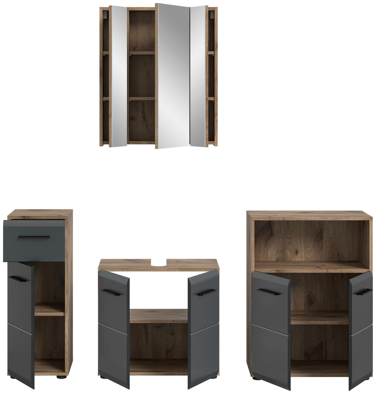 BADEZIMMER 4-teilig  in 150 cm  - Eiche dunkel/Schwarz, Basics, Holzwerkstoff/Kunststoff (150cm) - MID.YOU