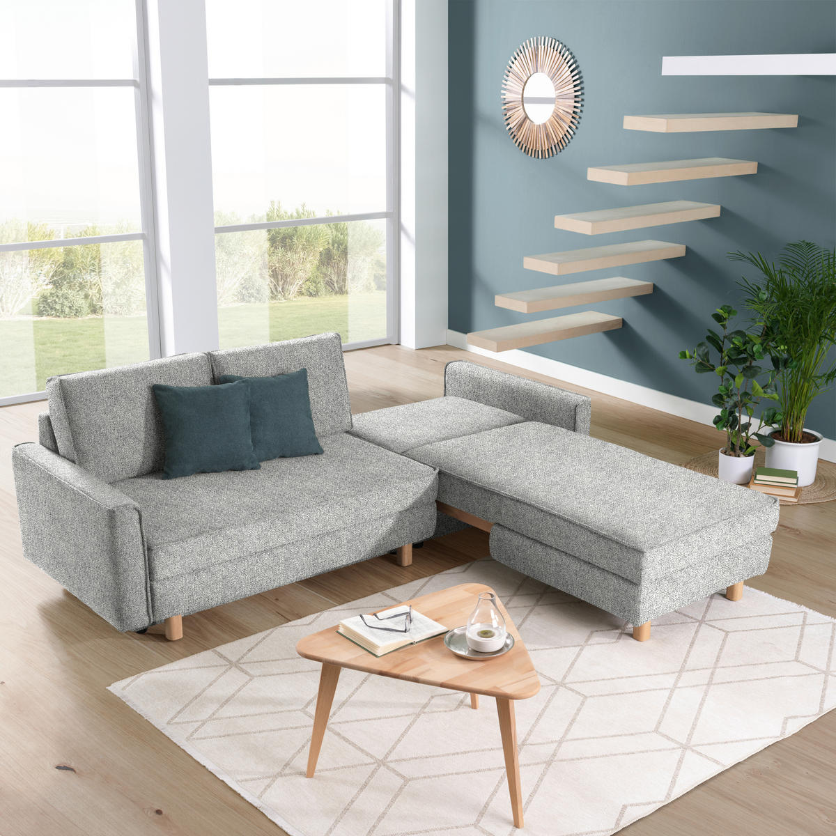 ECKSOFA  in Mikrovelours Naturfarben  237/170 cm  - Eichefarben/Naturfarben, KONVENTIONELL, Holz/Textil (237/170cm) - Sedda