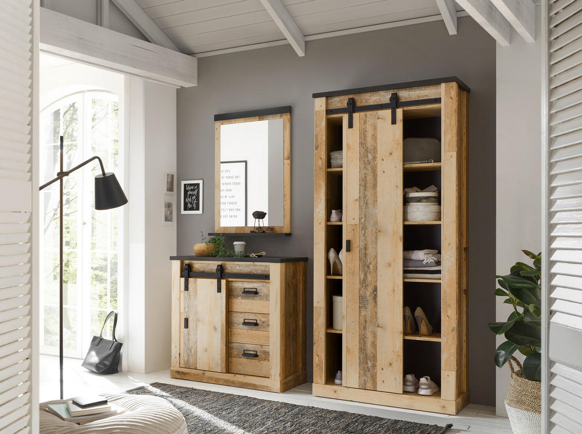 WANDSPIEGEL 66/95/10 cm  - Anthrazit/Naturfarben, Design, Glas/Holzwerkstoff (66/95/10cm) - Modante