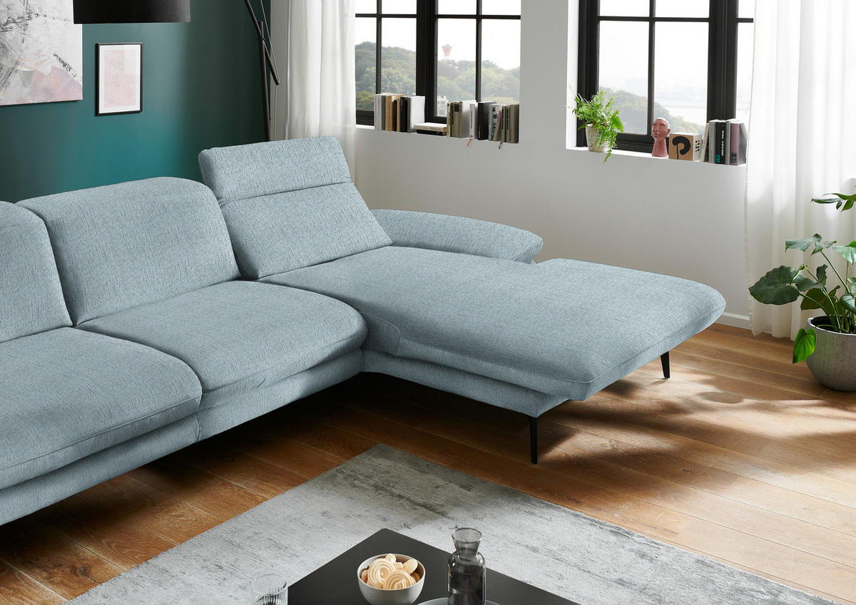 ECKSOFA in Chenille Pastellblau  - Pastellblau/Schwarz, Design, Textil/Metall (319/188cm) - Beldomo System