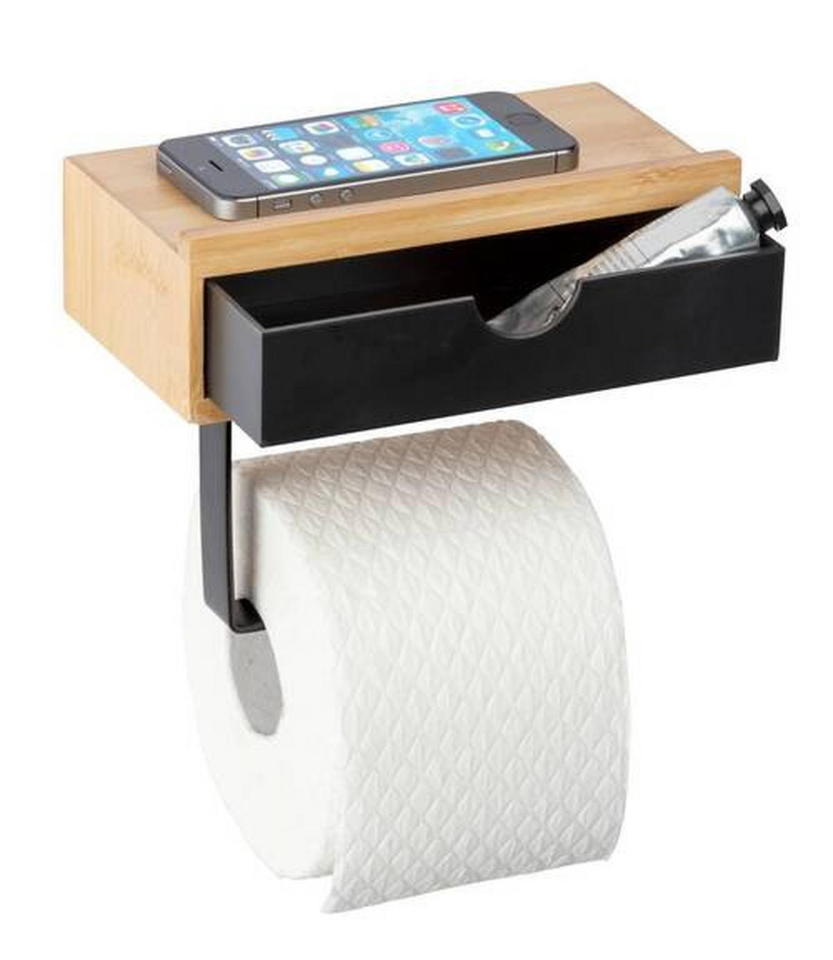 TOILETTENPAPIERHALTER - Schwarz/Naturfarben, Basics, Holz (18,5/14/10,5cm) - Wenko