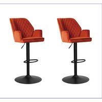 BARHOCKER-SET Samt, Velours Orange, Kupferfarben gastro- und objekttauglich, Sitzfläche 360° drehbar  - Schwarz/Orange, MODERN, Textil/Metall (54/100/58cm) - MID.YOU