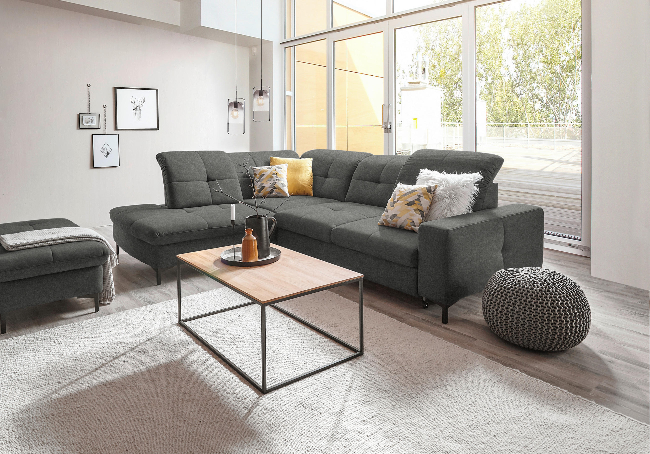 ECKSOFA in Chenille Dunkelgrau  - Dunkelgrau/Schwarz, Design, Textil/Metall (240/308cm) - Xora