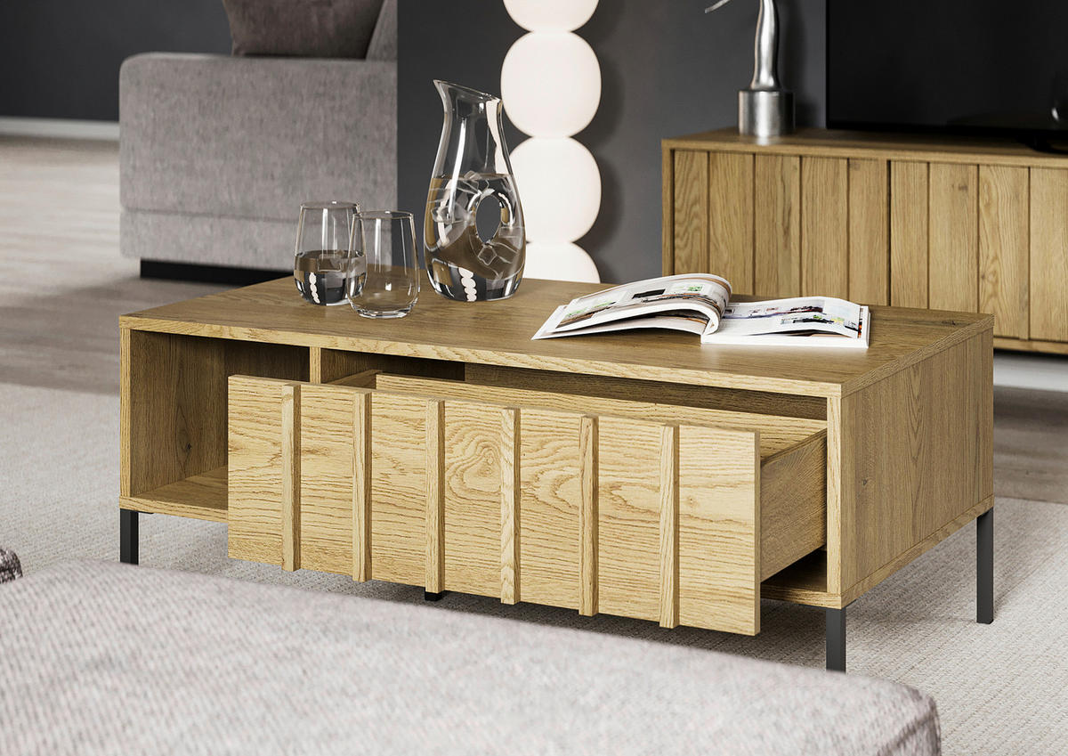 COUCHTISCH Eiche Eichefarben  - Eichefarben/Schwarz, Design, Holz/Metall (100/55/40cm) - MID.YOU