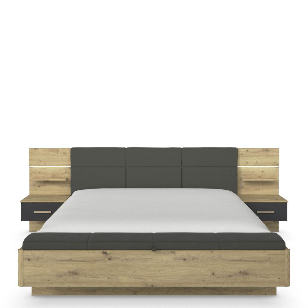 SET KREVETA I NOĆNIH ORMARIĆA   180/200 cm   antracit, boje hrasta  - boje hrasta/antracit, Design, drvni materijal (180/200cm) - Carryhome