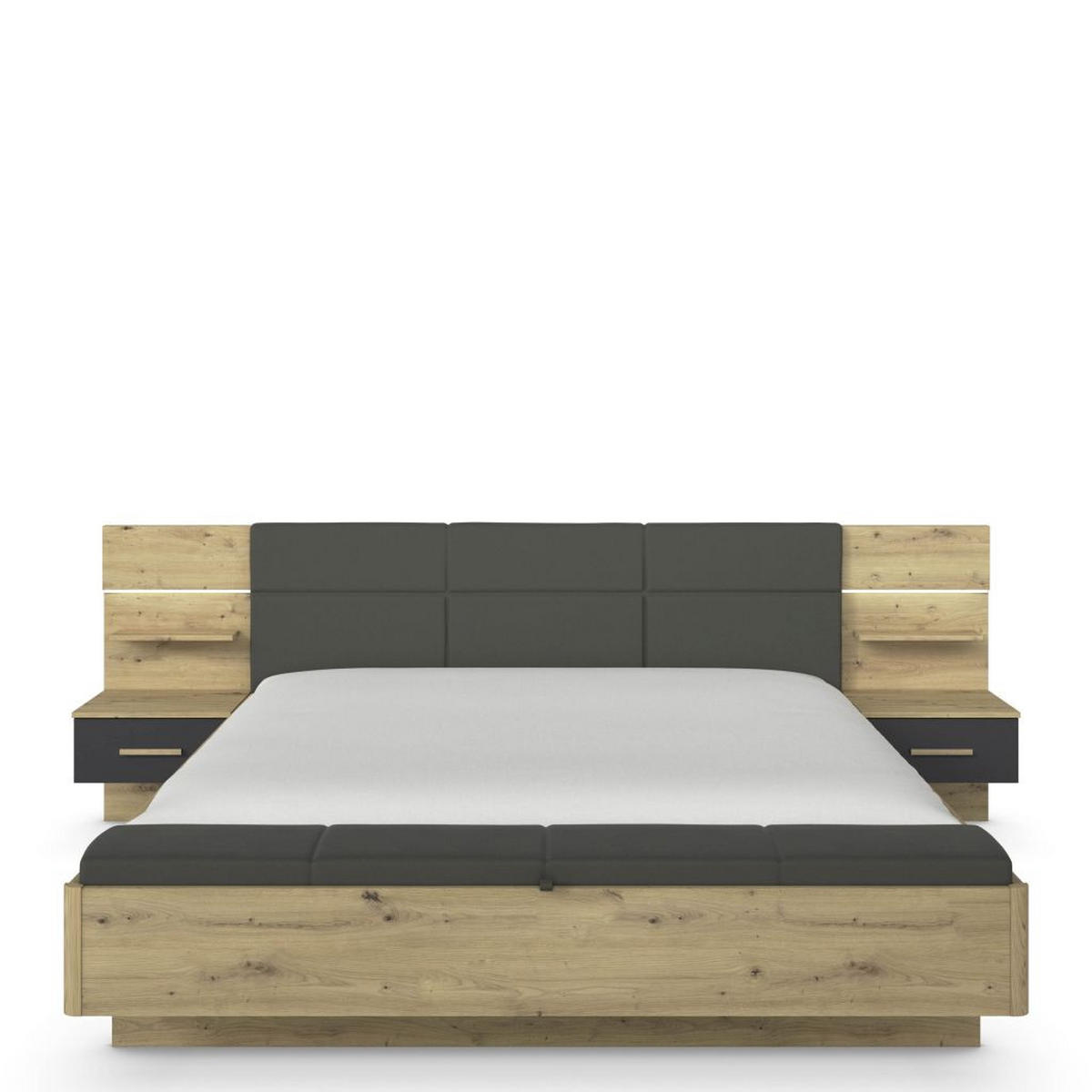 RAM KREVETA SA NOĆNIM STOČIĆEM 180/200 cm     antracit, boja hrasta  - boja hrasta/antracit, Dizajnerski, pločasti materijal (180/200cm) - Carryhome