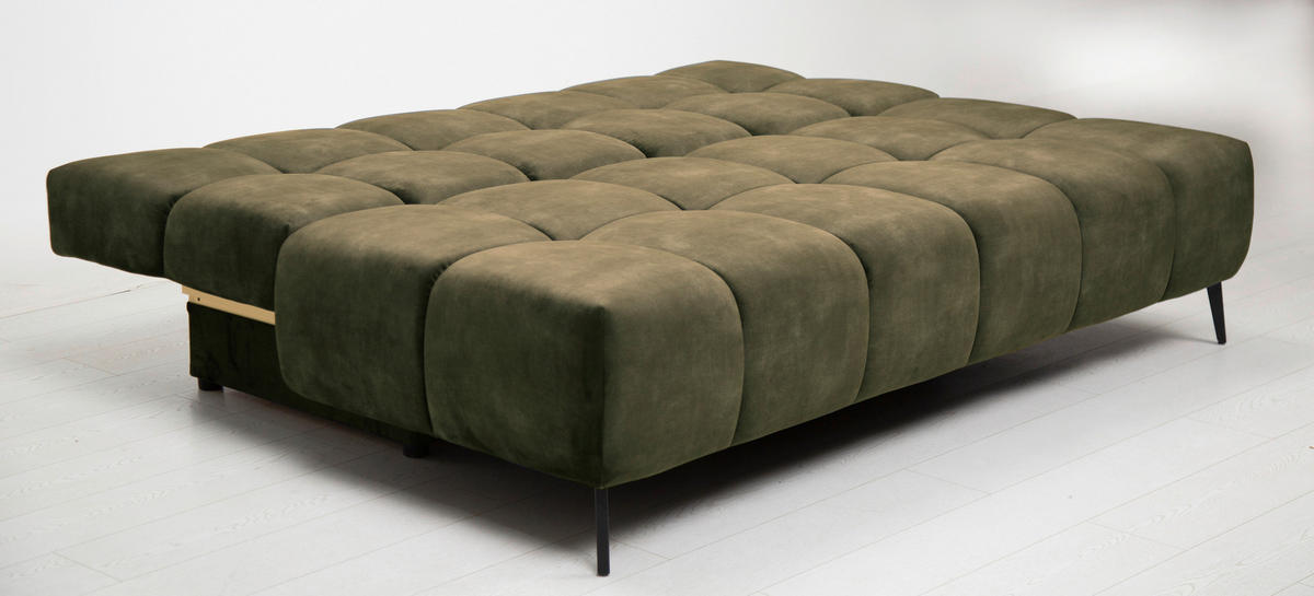 SCHLAFSOFA BOBBIO PLUS Velours Grün  inkl. Rückenkissen, Armlehnenkissen, Stauraum  - Schwarz/Grün, Design, Textil/Metall (204/90/95cm) - MID.YOU