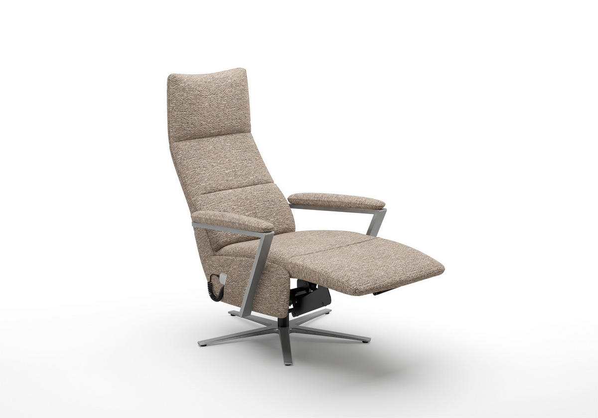 RELAXSESSEL TV VARIO COMFORT E S1 Chenille Kopfteilverstellung, Rücken echt    - Silberfarben/Cappuccino, Basics, Textil/Metall (70/124/85cm) - Sit & More