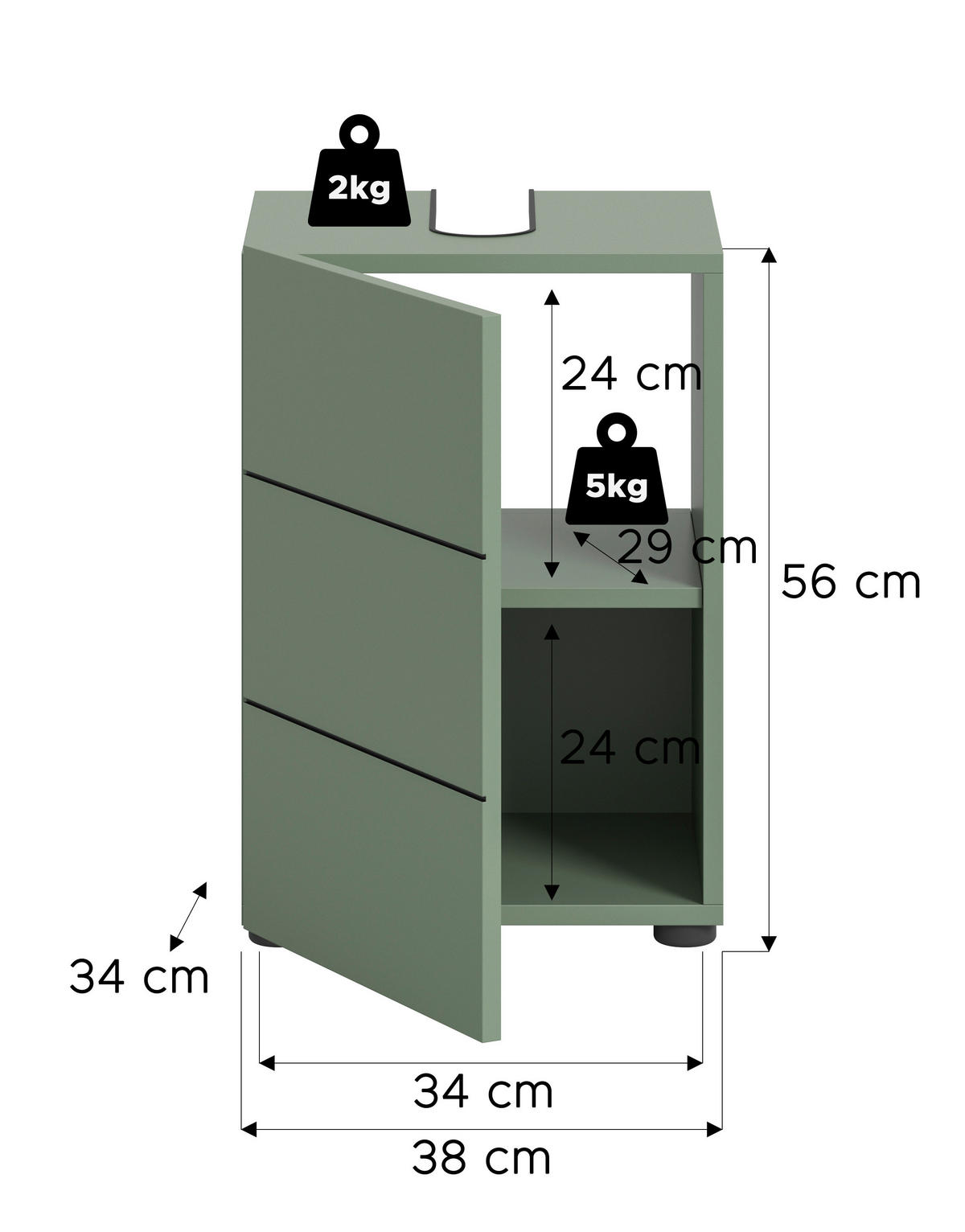 WASCHBECKENUNTERSCHRANK 38/56/34 cm  - Schwarz/Grün, MODERN, Holzwerkstoff/Kunststoff (38/56/34cm) - MID.YOU
