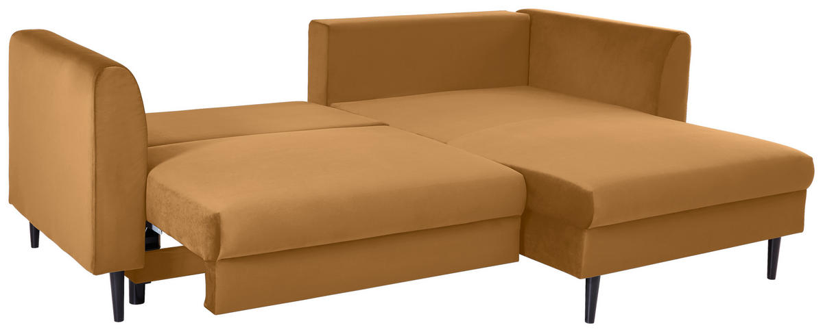 ECKSOFA in Velours Gelb  235/165 cm  - Gelb/Schwarz, Design, Holz/Textil (235/165cm) - Ti'me